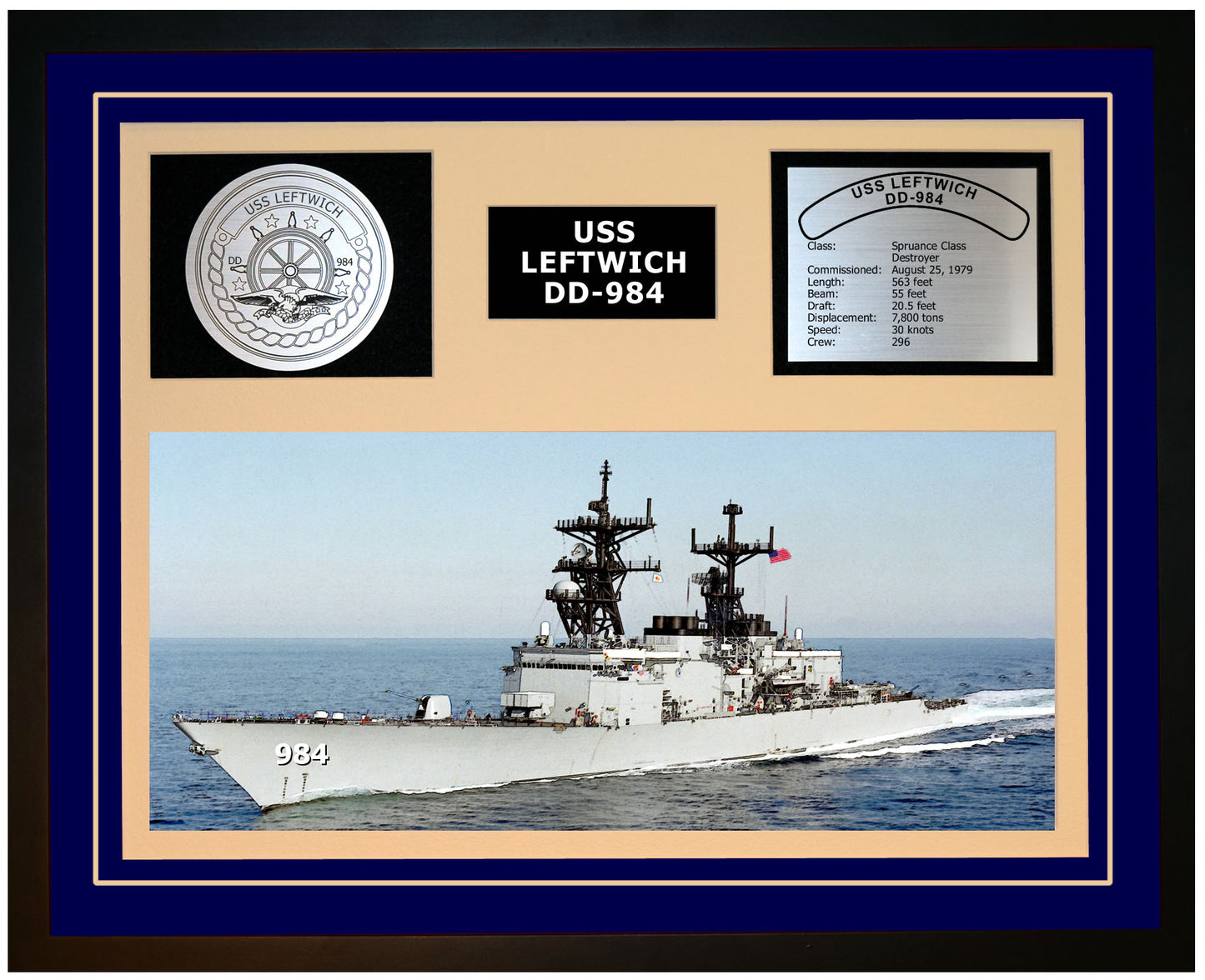 USS LEFTWICH DD-984 Framed Navy Ship Display Blue