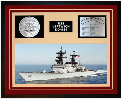 USS LEFTWICH DD-984 Framed Navy Ship Display Burgundy