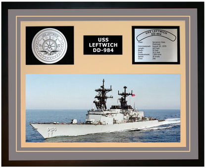 USS LEFTWICH DD-984 Framed Navy Ship Display Grey