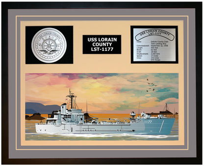 USS LORAIN COUNTY LST-1177 Framed Navy Ship Display Grey