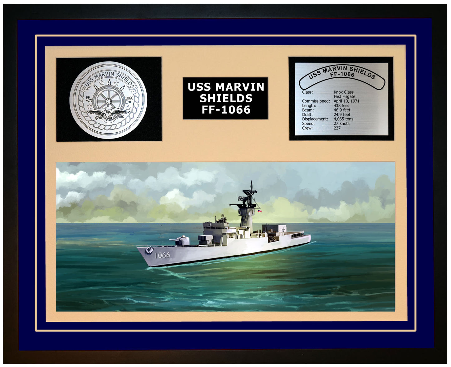 USS MARVIN SHIELDS FF-1066 Framed Navy Ship Display Blue