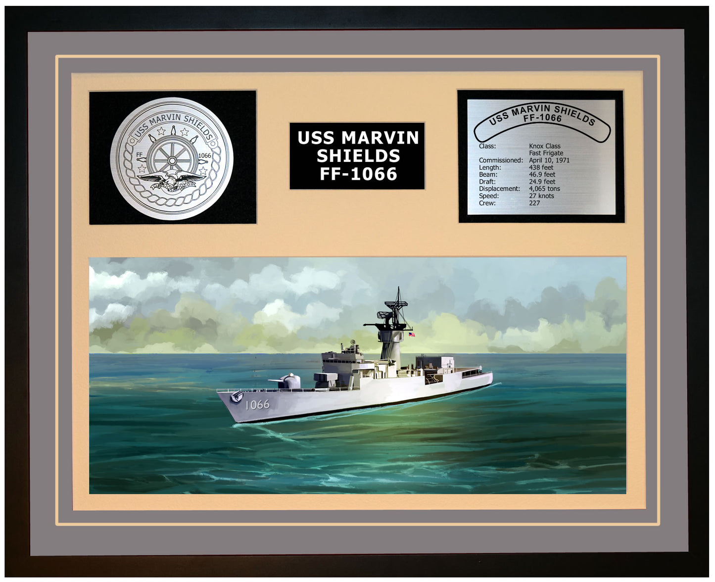 USS MARVIN SHIELDS FF-1066 Framed Navy Ship Display Grey