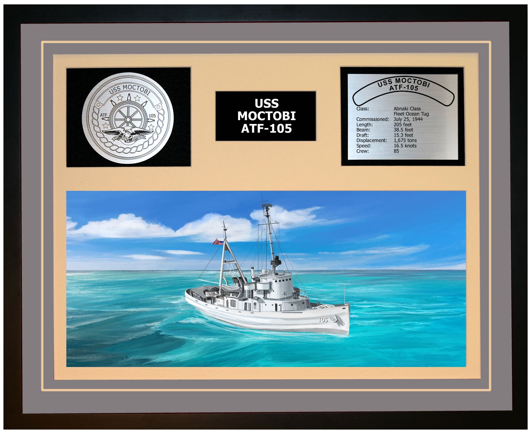 USS MOCTOBI ATF-105 Framed Navy Ship Display Grey