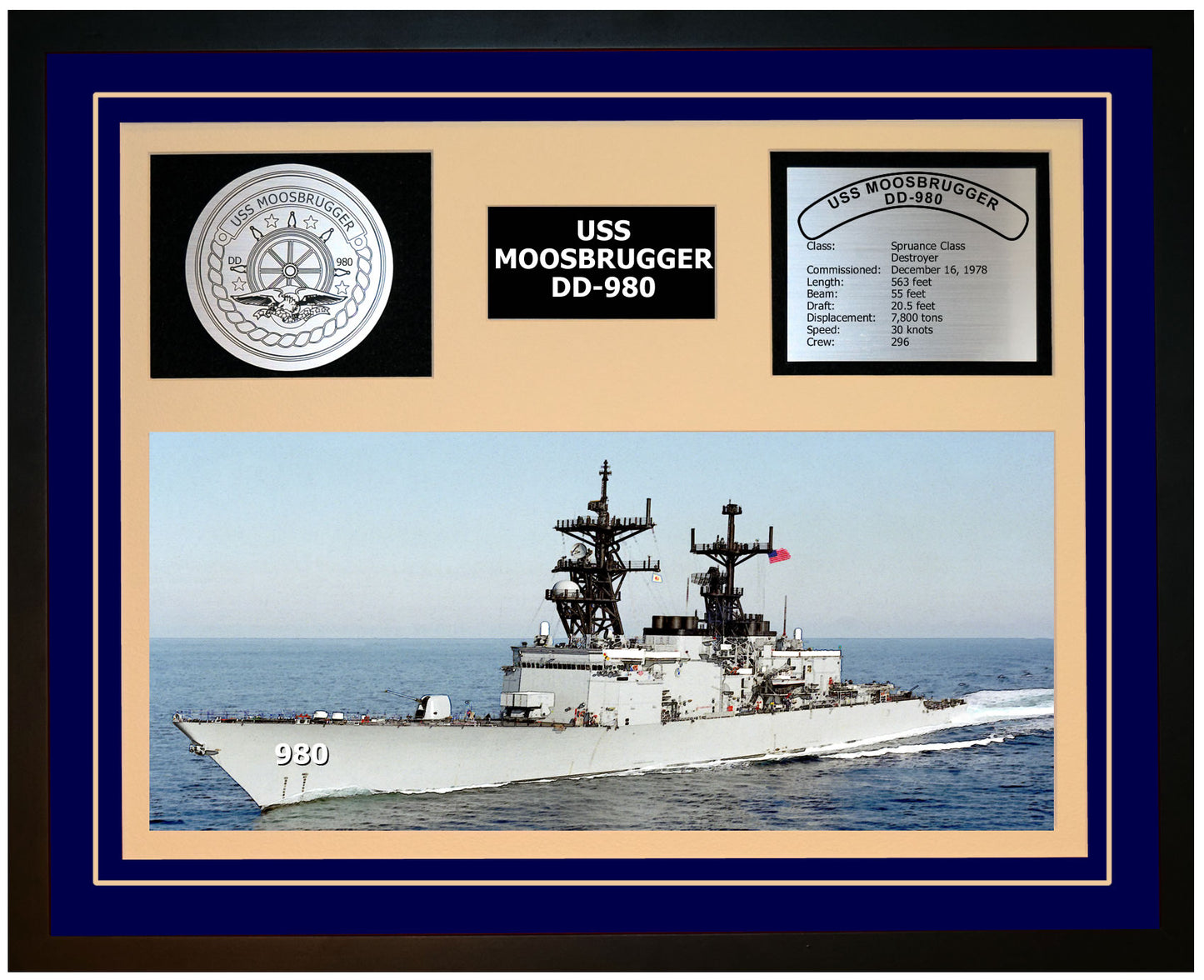 USS MOOSBRUGGER DD-980 Framed Navy Ship Display Blue