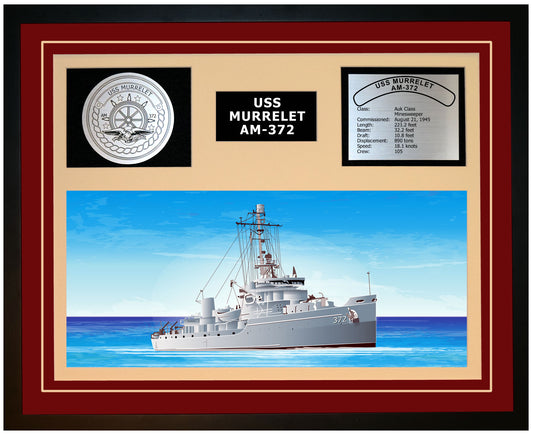 USS MURRELET AM-372 Framed Navy Ship Display Burgundy