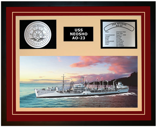 USS NEOSHO AO-23 Framed Navy Ship Display Burgundy