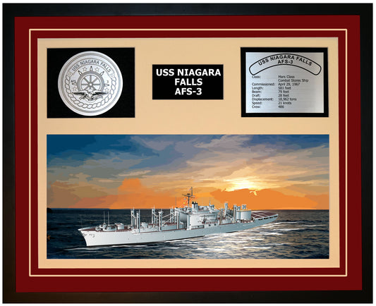 USS NIAGARA FALLS AFS-3 Framed Navy Ship Display Burgundy