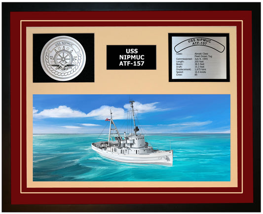 USS NIPMUC ATF-157 Framed Navy Ship Display Burgundy