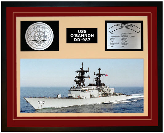 USS O BANNON DD-987 Framed Navy Ship Display Burgundy