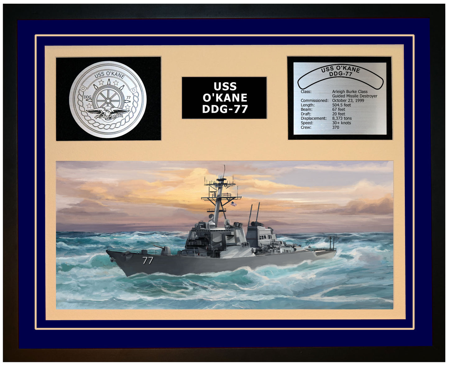 USS O KANE DDG-77 Framed Navy Ship Display Blue