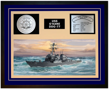 USS O KANE DDG-77 Framed Navy Ship Display Blue