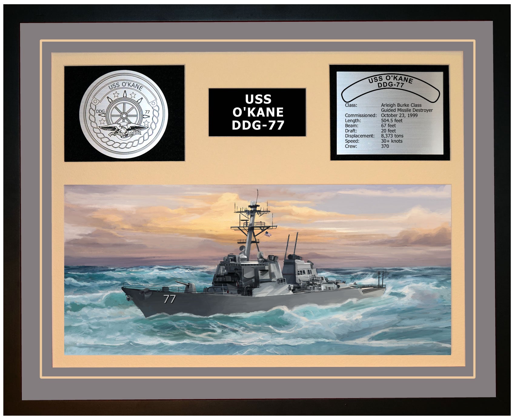 USS O KANE DDG-77 Framed Navy Ship Display Grey