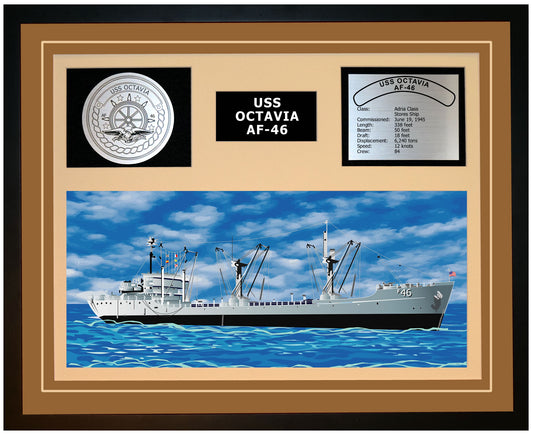 USS OCTAVIA AF-46 Framed Navy Ship Display Burgundy