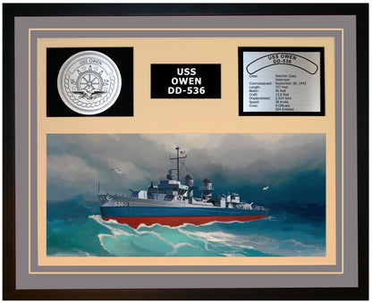 USS OWEN DD-536 Framed Navy Ship Display Grey