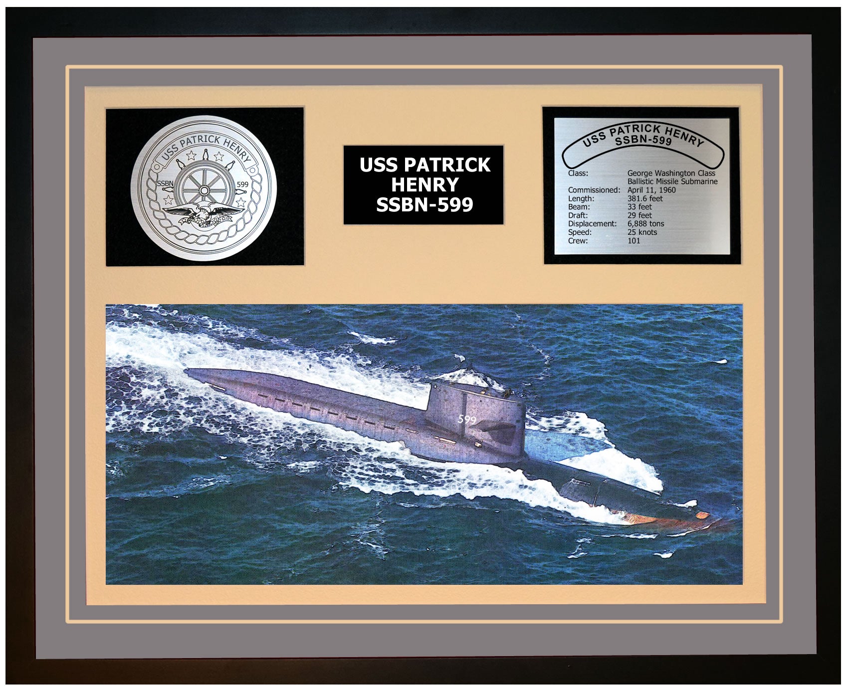 USS PATRICK HENRY SSBN-599 Framed Navy Ship Display Grey