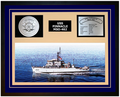 USS PINNACLE MSO-462 Framed Navy Ship Display Blue