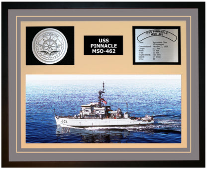 USS PINNACLE MSO-462 Framed Navy Ship Display Grey