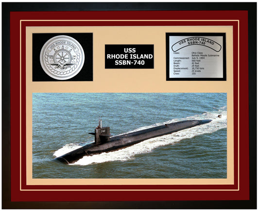 USS RHODE ISLAND SSBN-740 Framed Navy Ship Display Burgundy