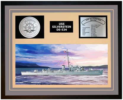 USS SILVERSTEIN DE-534 Framed Navy Ship Display Grey