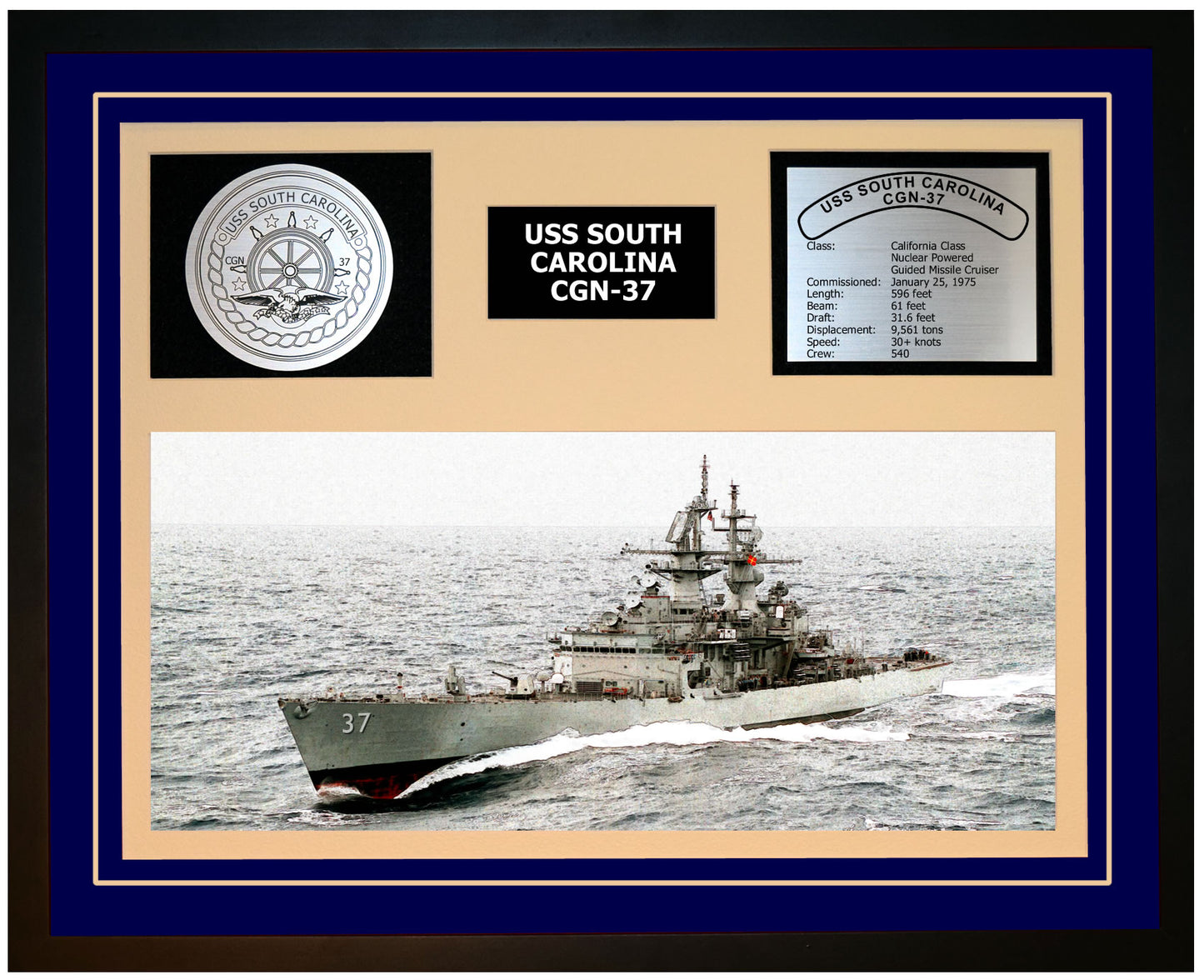 USS SOUTH CAROLINA CGN-37 Framed Navy Ship Display Blue