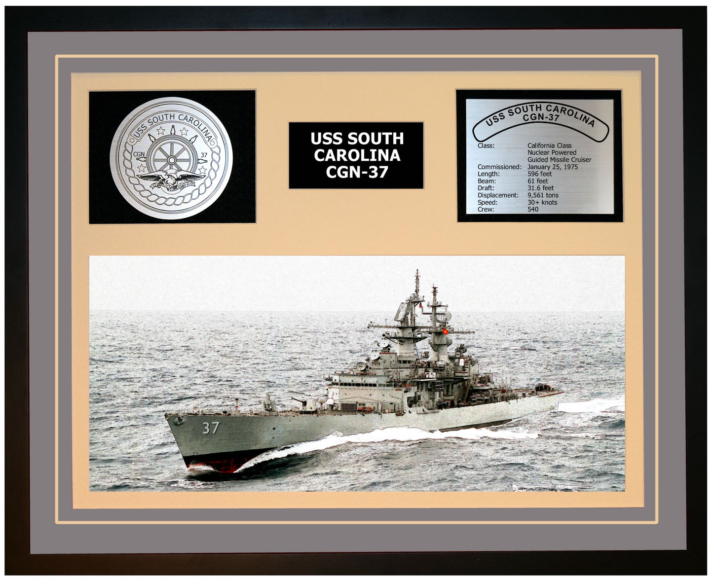 USS SOUTH CAROLINA CGN-37 Framed Navy Ship Display Grey