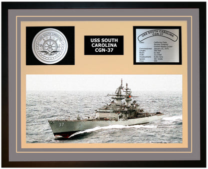 USS SOUTH CAROLINA CGN-37 Framed Navy Ship Display Grey