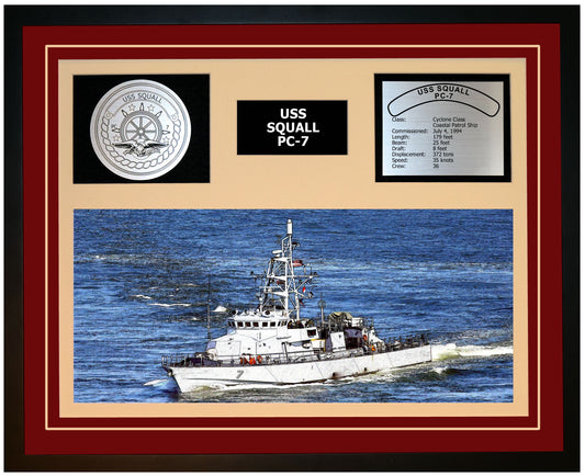 USS SQUALL PC-7 Framed Navy Ship Display Burgundy