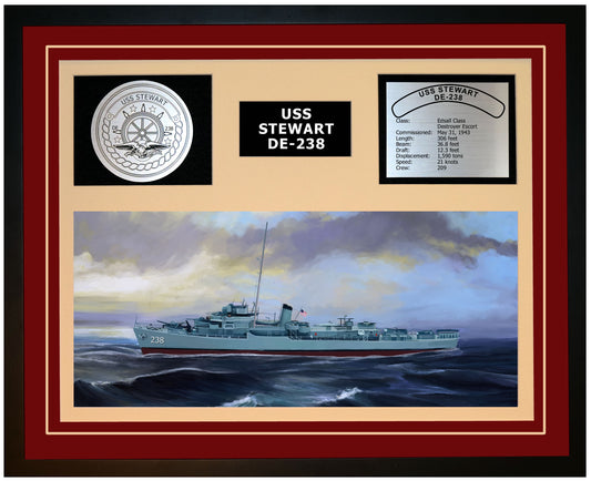 USS STEWART DE-238 Framed Navy Ship Display Burgundy