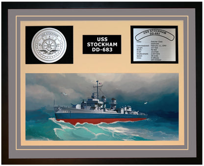 USS STOCKHAM DD-683 Framed Navy Ship Display Grey