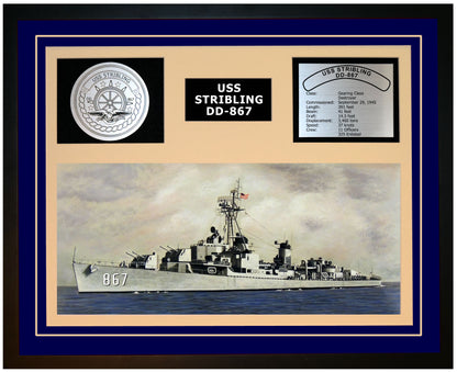 USS STRIBLING DD-867 Framed Navy Ship Display Blue