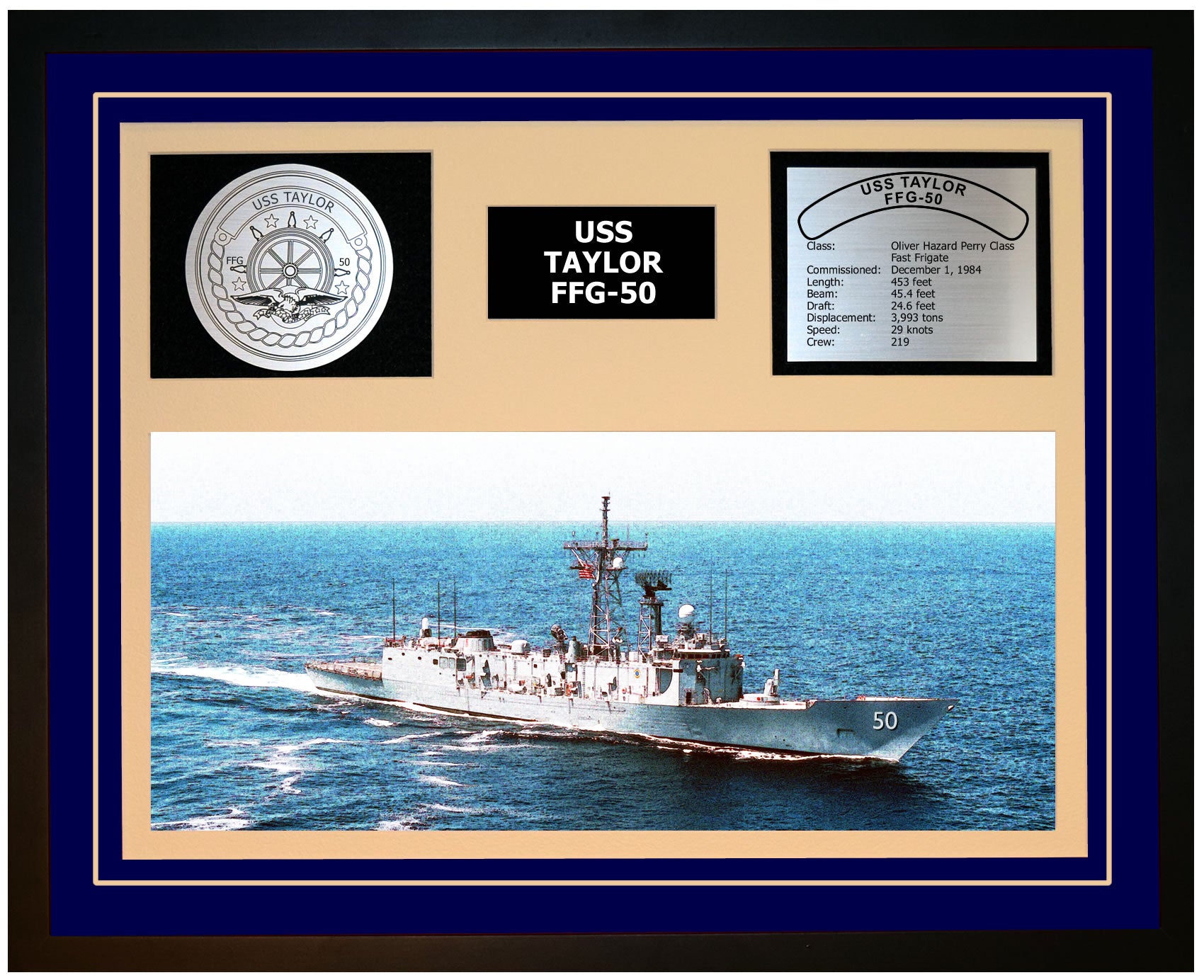 USS TAYLOR FFG-50 Framed Navy Ship Display Blue