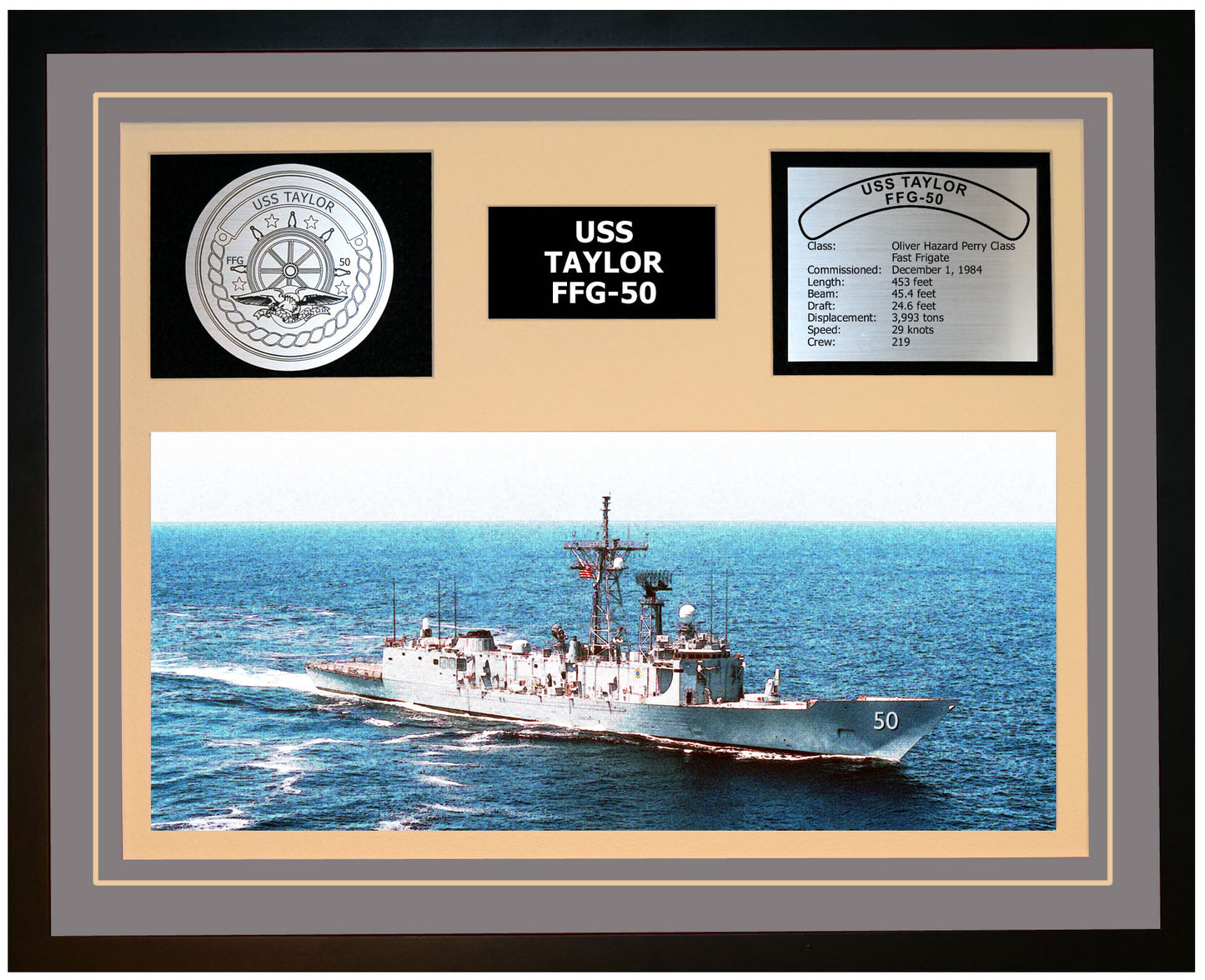 USS TAYLOR FFG-50 Framed Navy Ship Display Grey