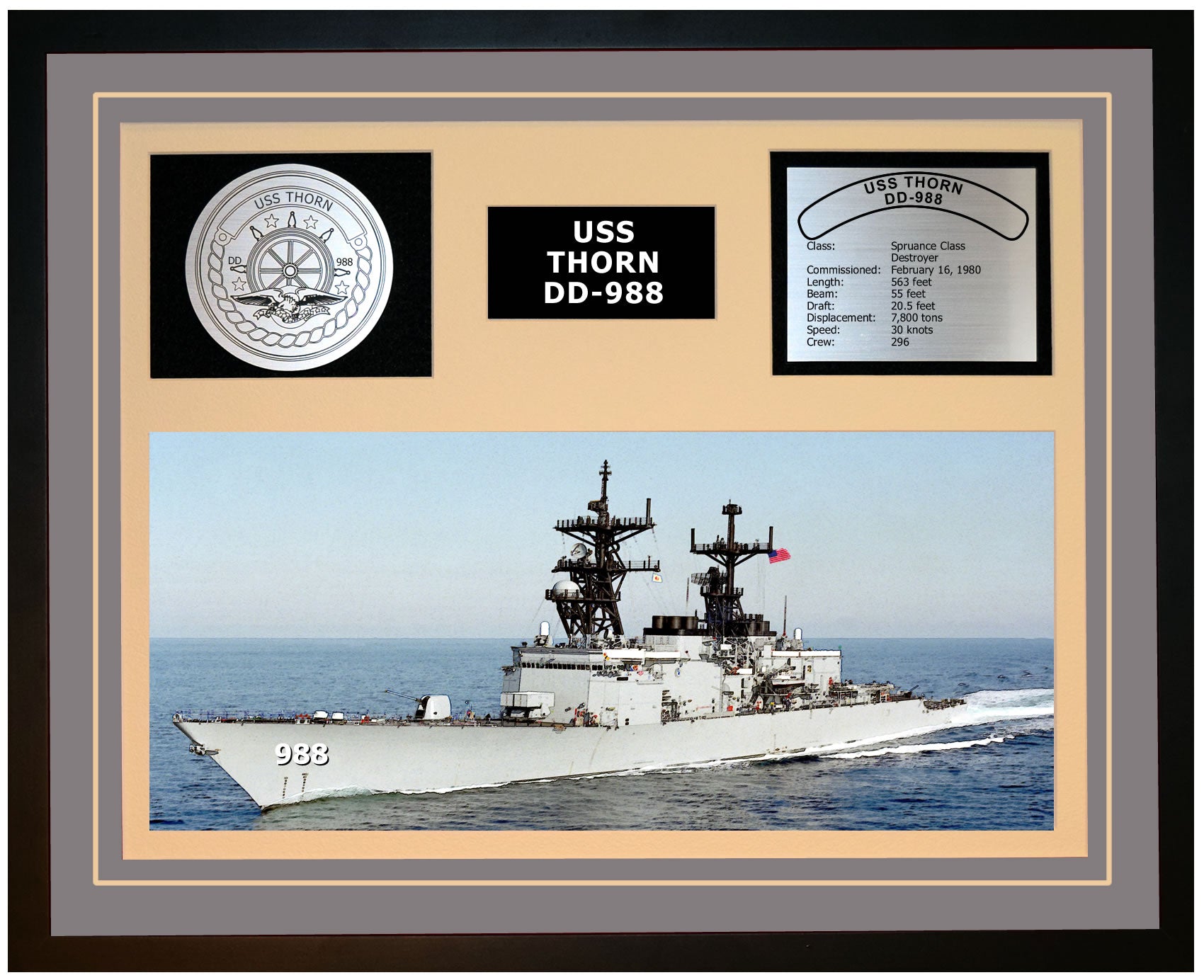 USS THORN DD-988 Framed Navy Ship Display Grey