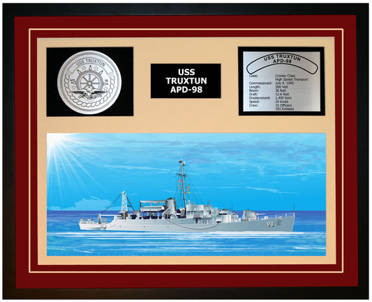 USS TRUXTUN APD-98 Framed Navy Ship Display Burgundy