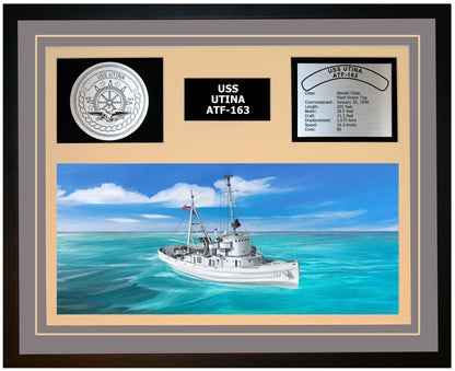 USS UTINA ATF-163 Framed Navy Ship Display Grey