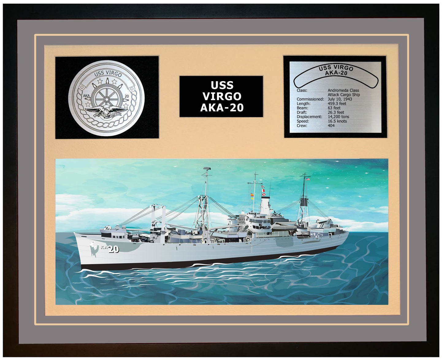 USS VIRGO AKA-20 Framed Navy Ship Display