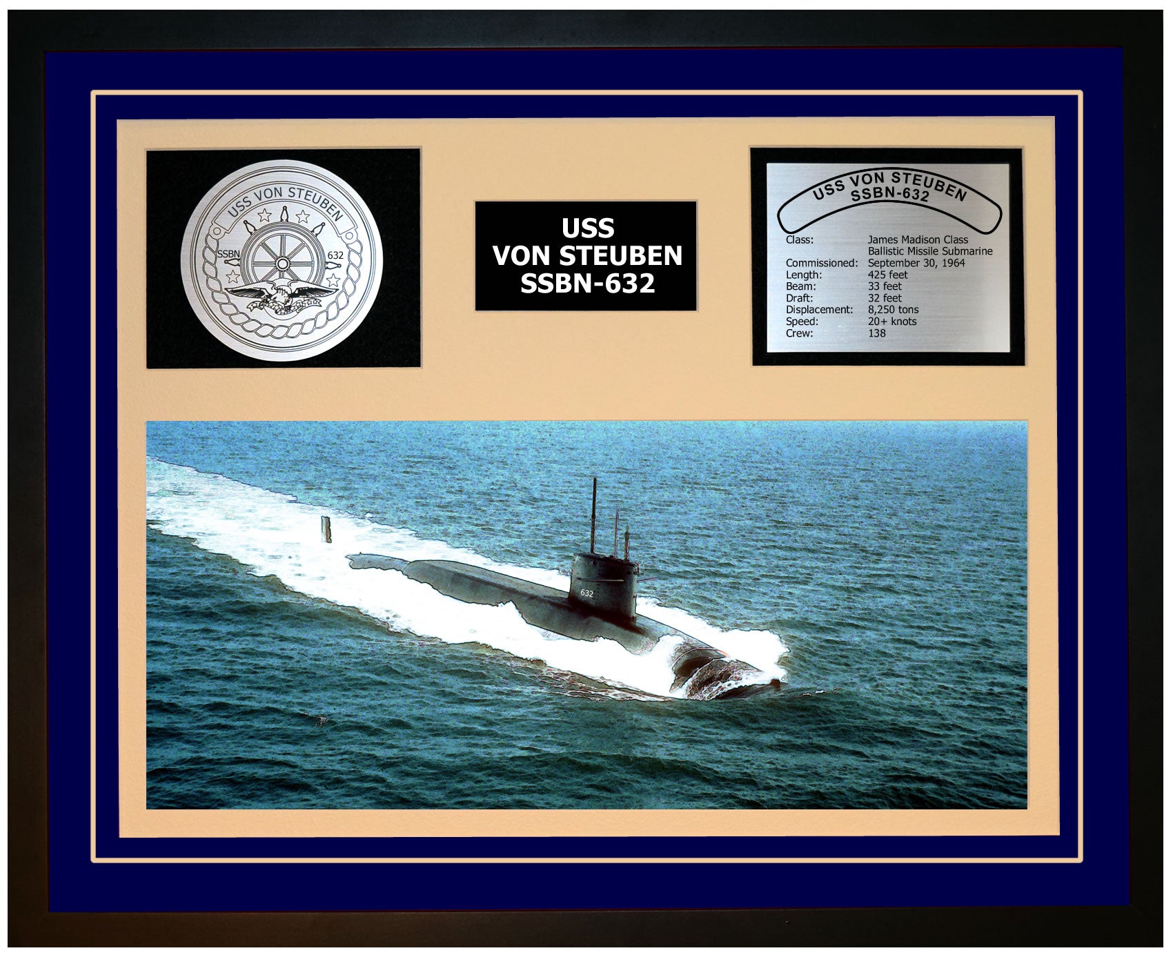 USS VON STEUBEN SSBN-632 Framed Navy Ship Display Blue