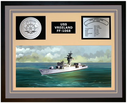 USS VREELAND FF-1068 Framed Navy Ship Display Grey