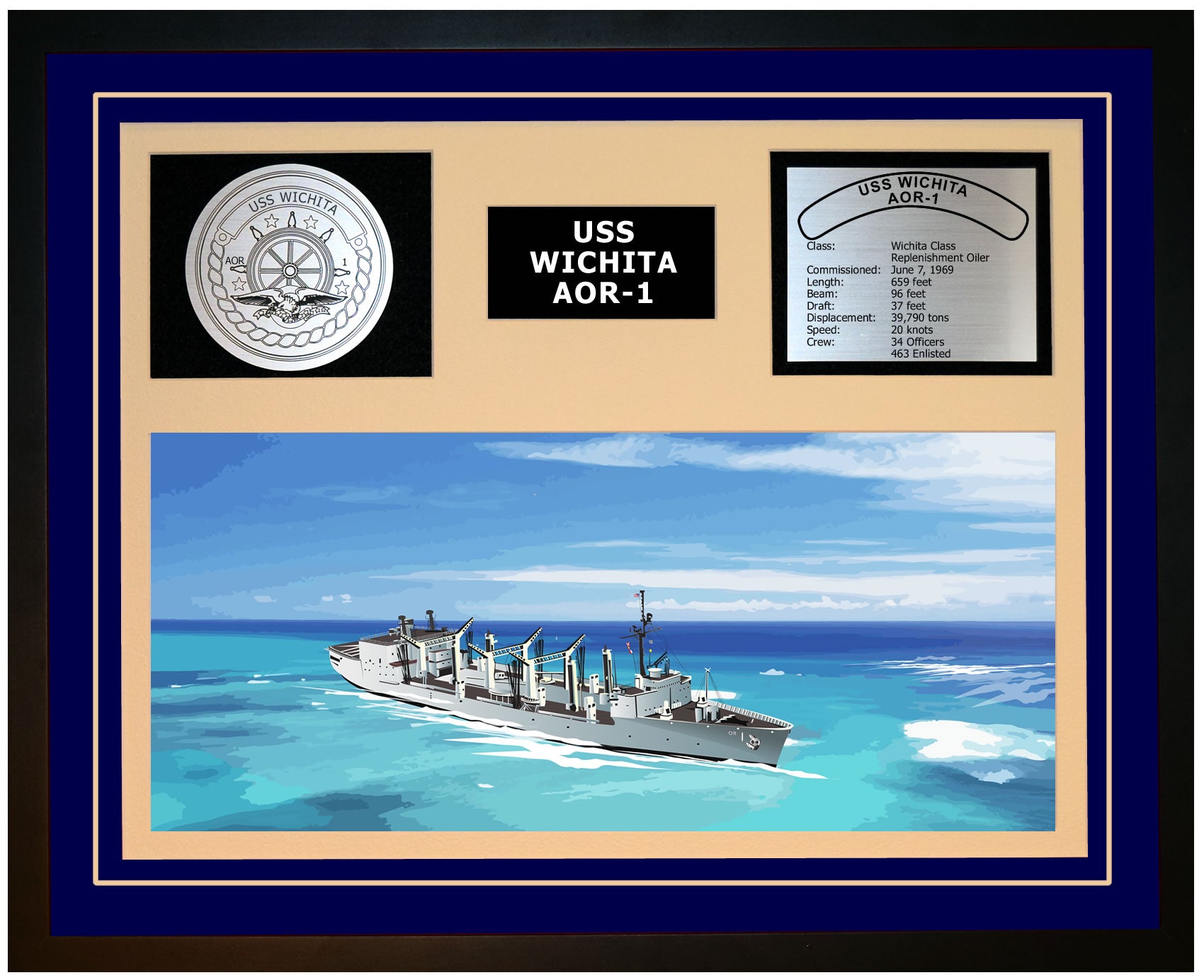 USS WICHITA AOR-1 Framed Navy Ship Display Blue