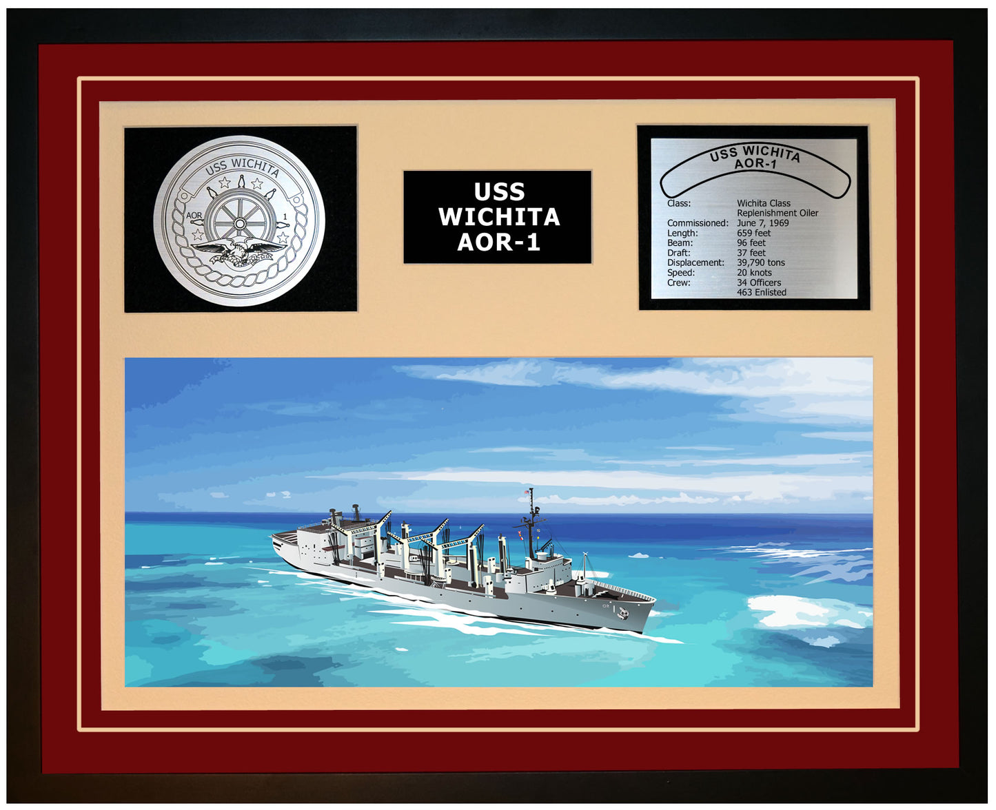 USS WICHITA AOR-1 Framed Navy Ship Display Burgundy