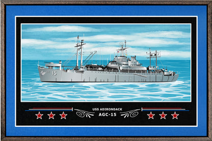 USS ADIRONDACK AGC 15 BOX FRAMED CANVAS ART BLUE