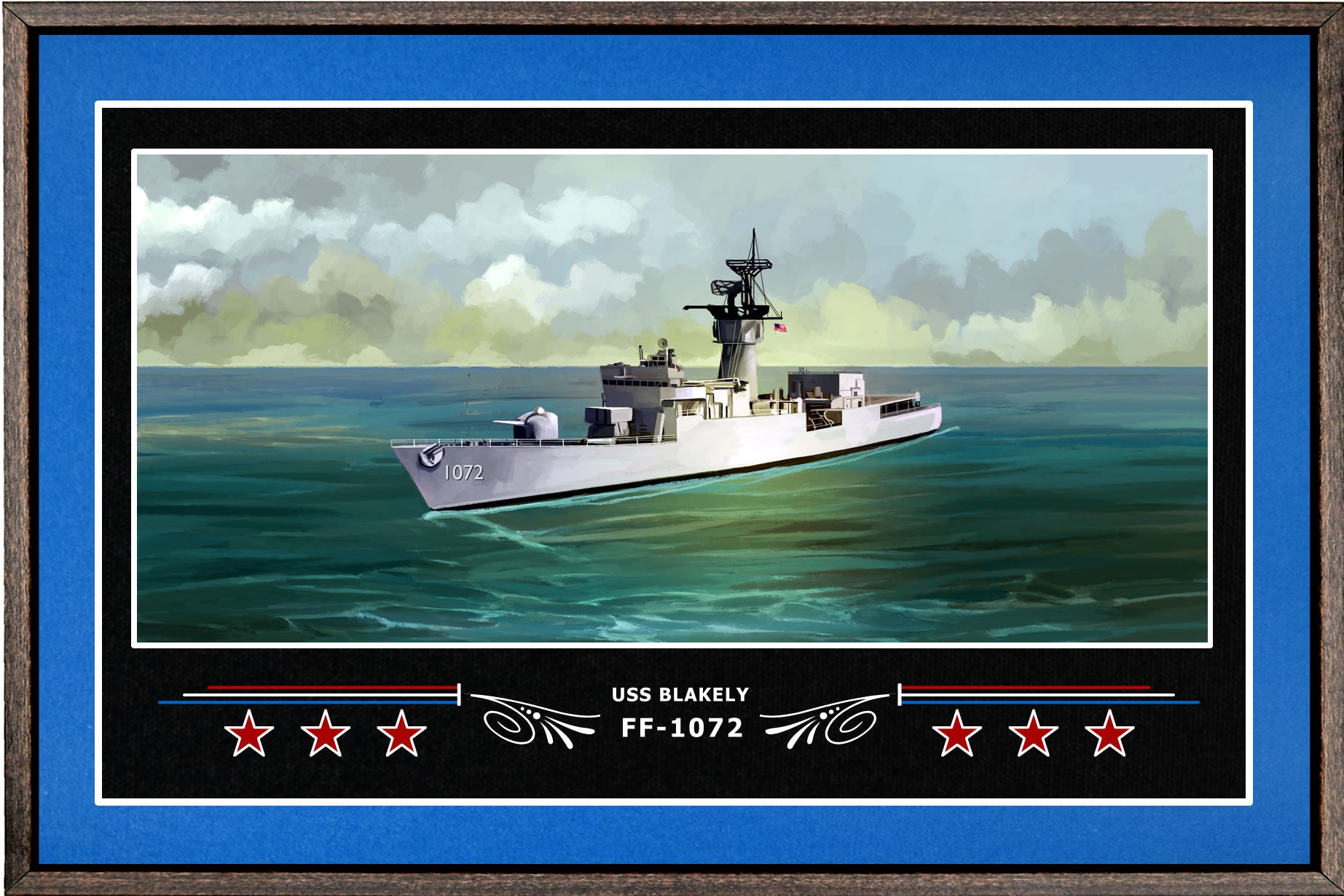 USS BLAKELY FF 1072 BOX FRAMED CANVAS ART BLUE