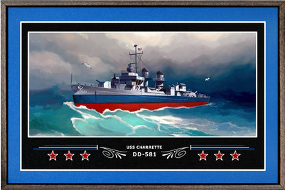 USS CHARRETTE DD 581 BOX FRAMED CANVAS ART BLUE