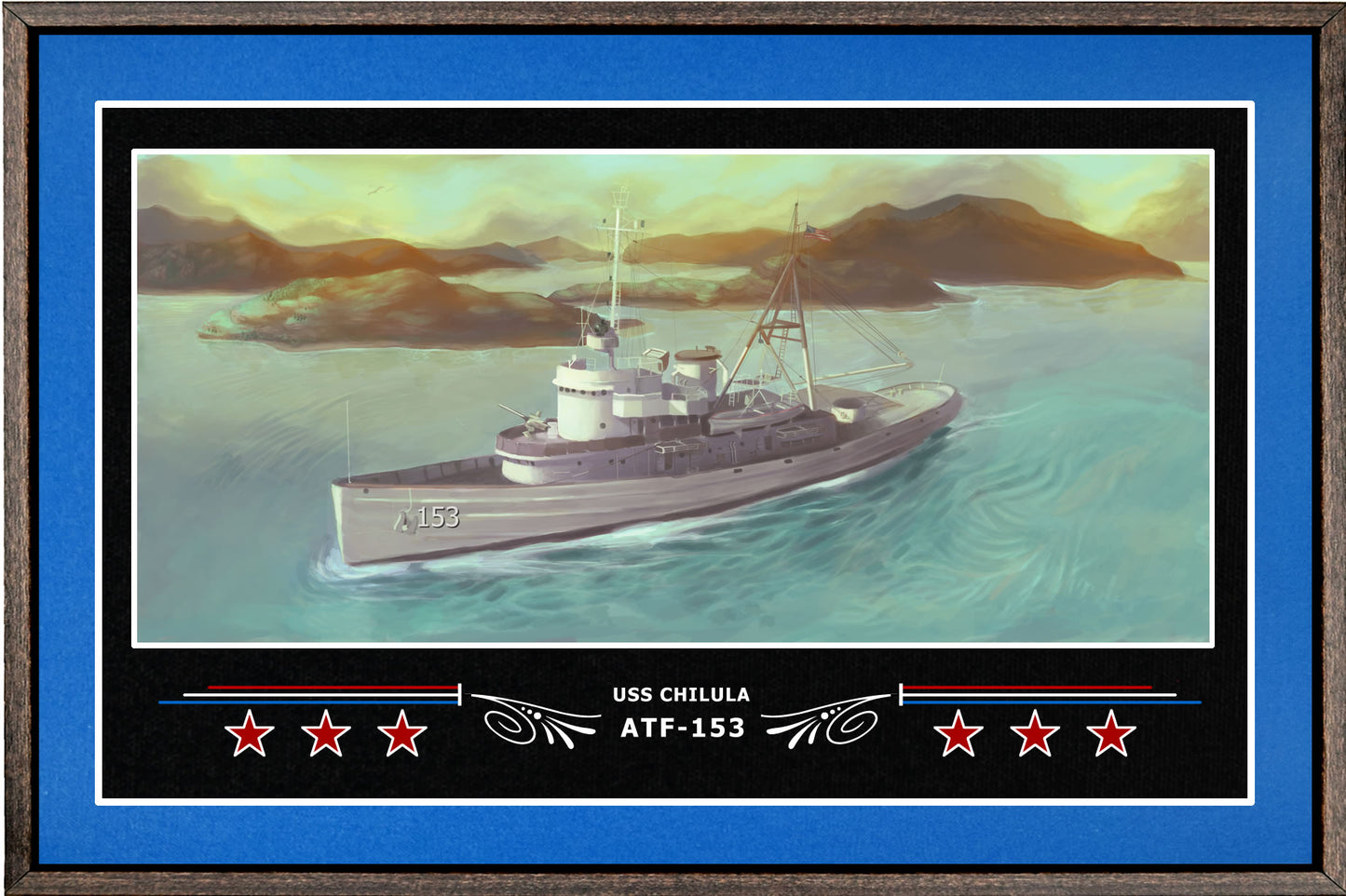 USS CHILULA ATF 153 BOX FRAMED CANVAS ART BLUE