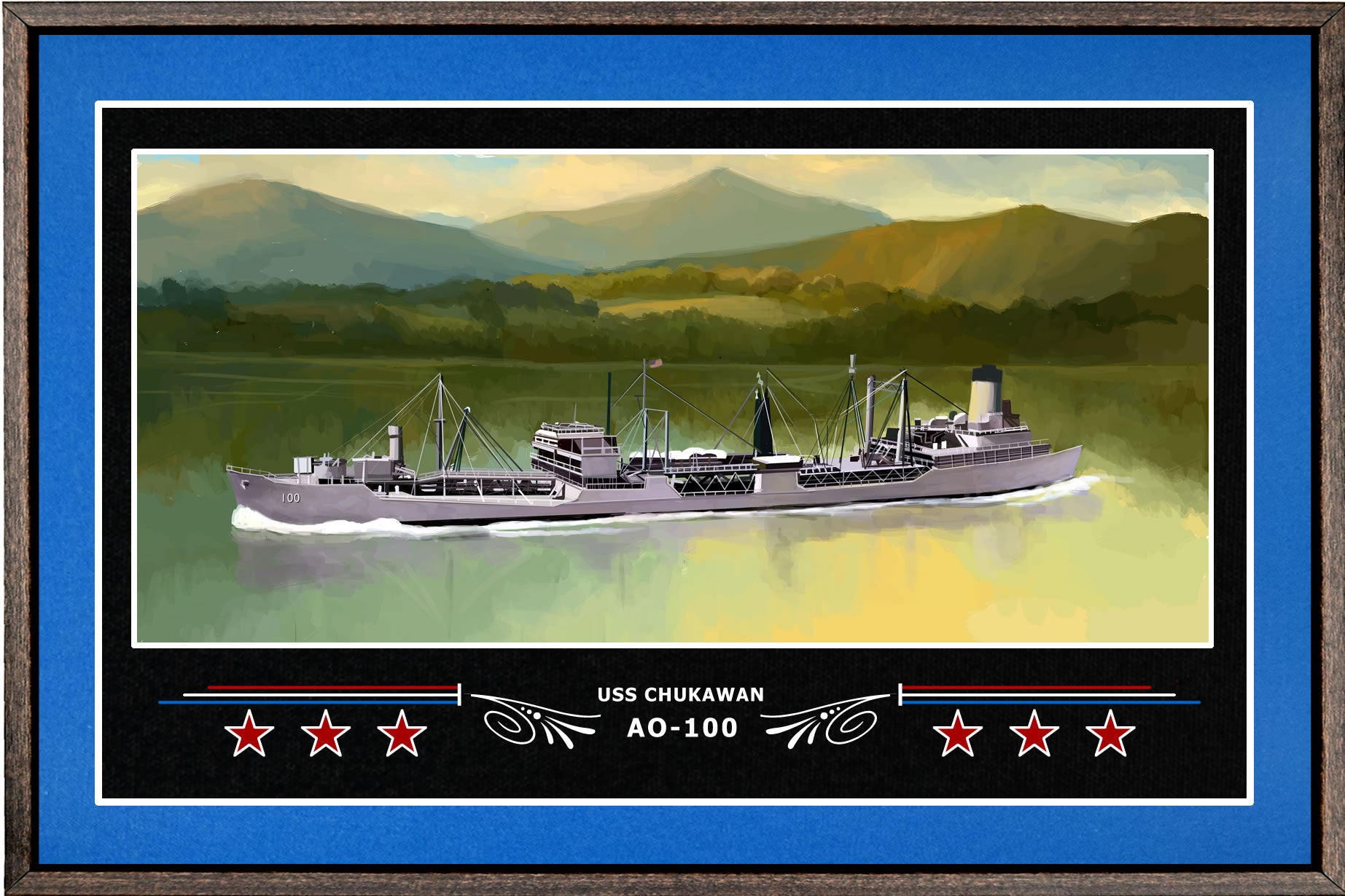 USS CHUKAWAN AO 100 BOX FRAMED CANVAS ART BLUE