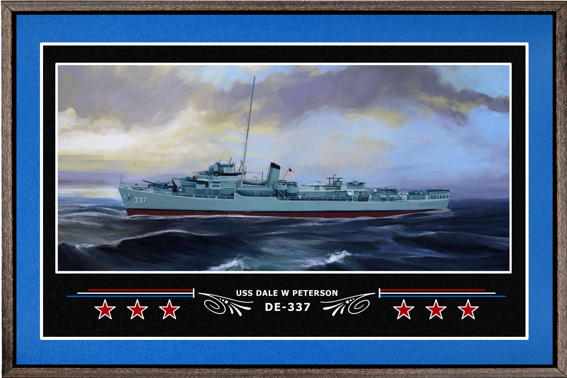 USS DALE W PETERSON DE 337 BOX FRAMED CANVAS ART BLUE