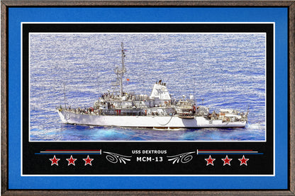 USS DEXTROUS MCM 13 BOX FRAMED CANVAS ART BLUE