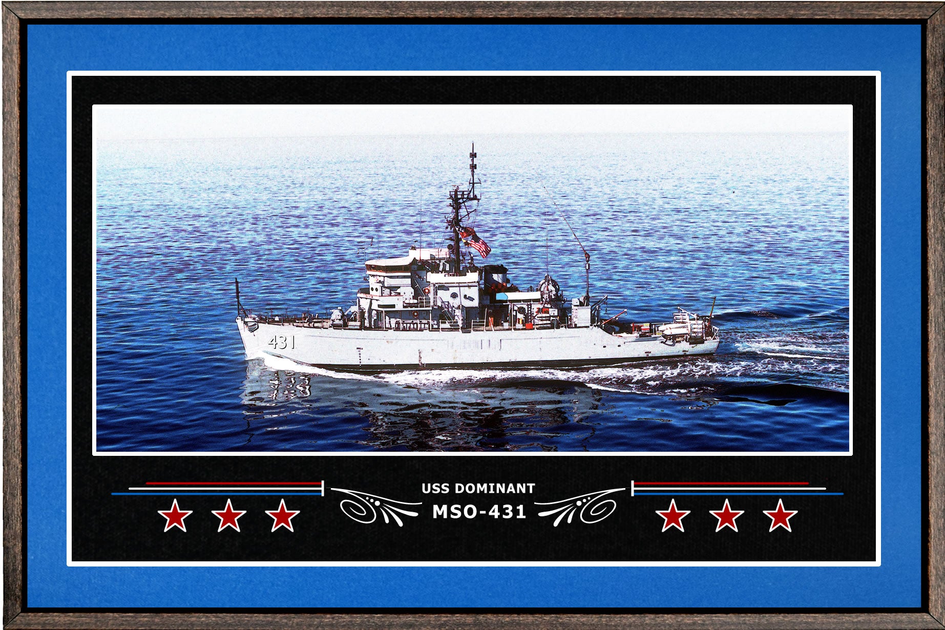 USS DOMINANT MSO 431 BOX FRAMED CANVAS ART BLUE