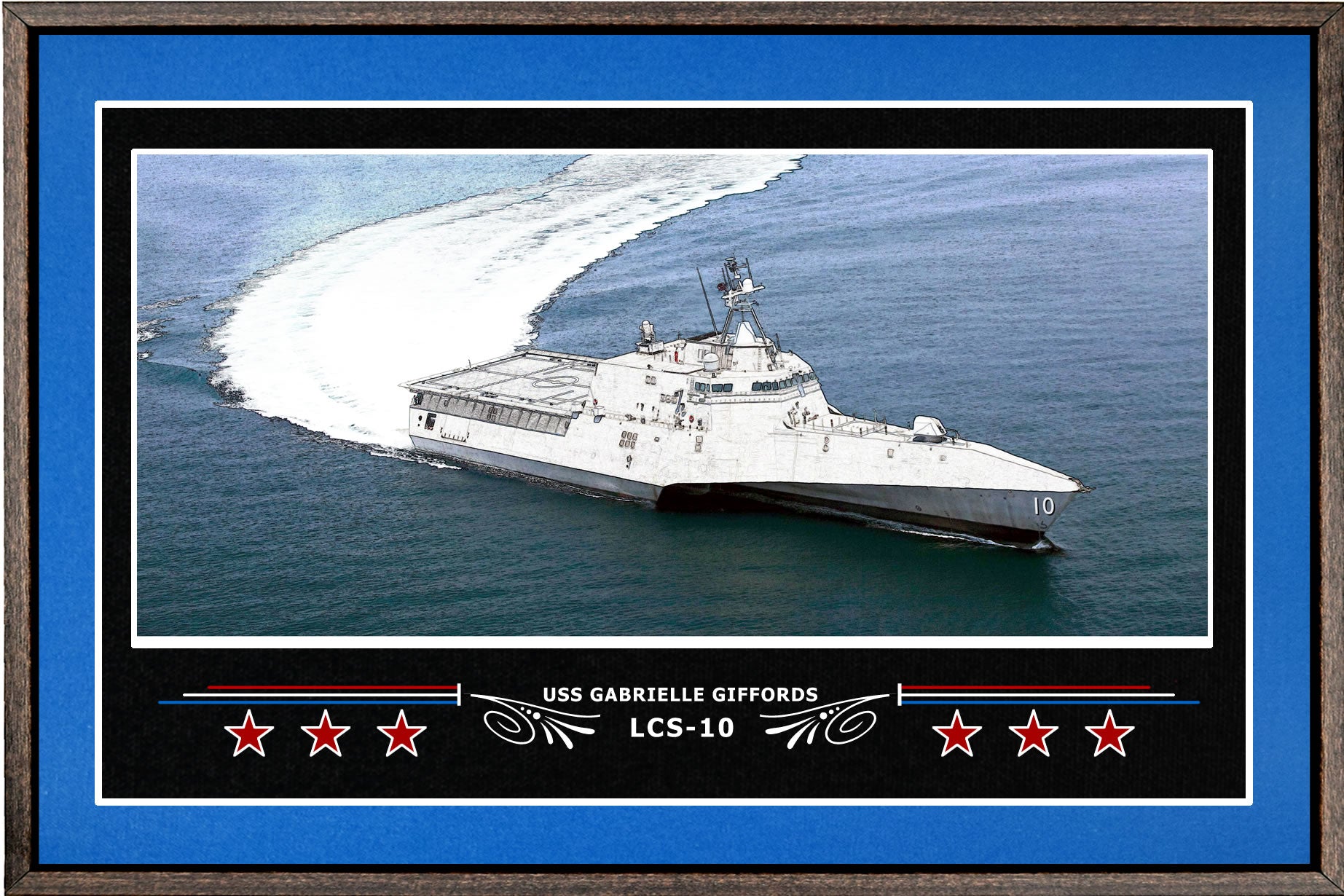 USS GABRIELLE GIFFORDS LCS 10 BOX FRAMED CANVAS ART BLUE