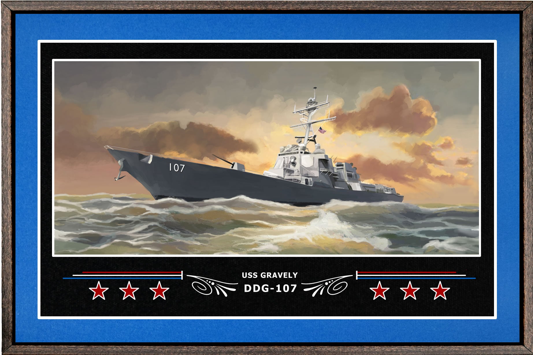 USS GRAVELY DDG 107 BOX FRAMED CANVAS ART BLUE